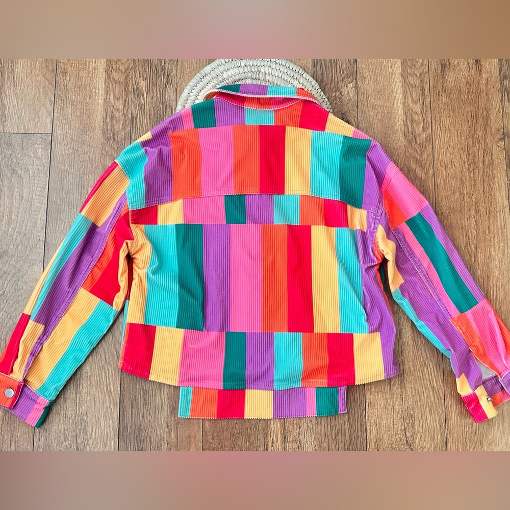 Multicolor Patchwork Corduroy Button Down Shacket… - image 9